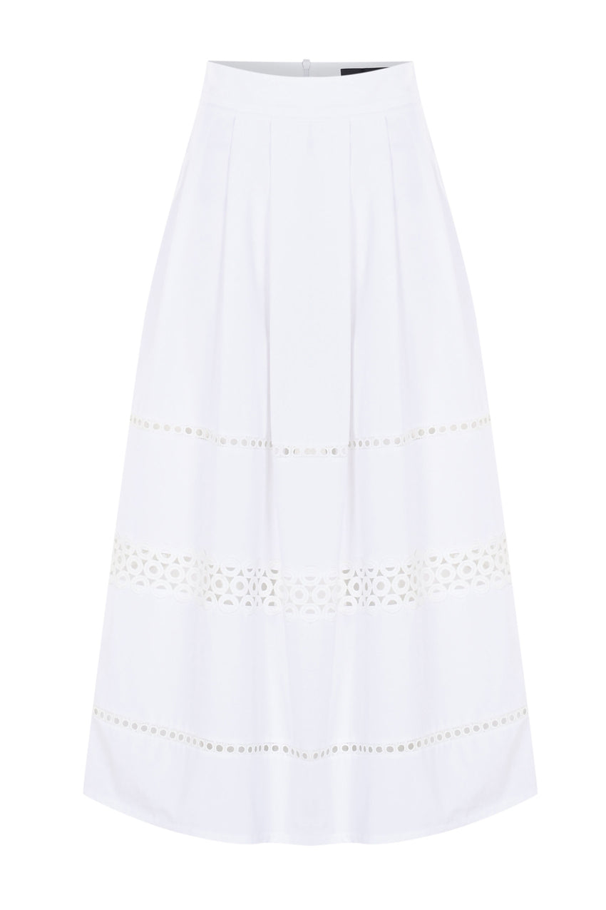 Broderie Detail Midi Karsyn Skirt - WHITE