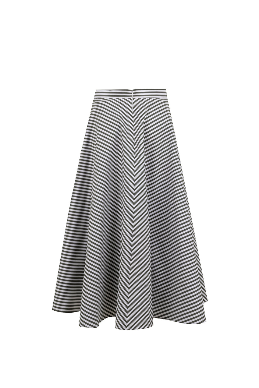 Striped Regular Fit Flared Midi Skirt - Khaki