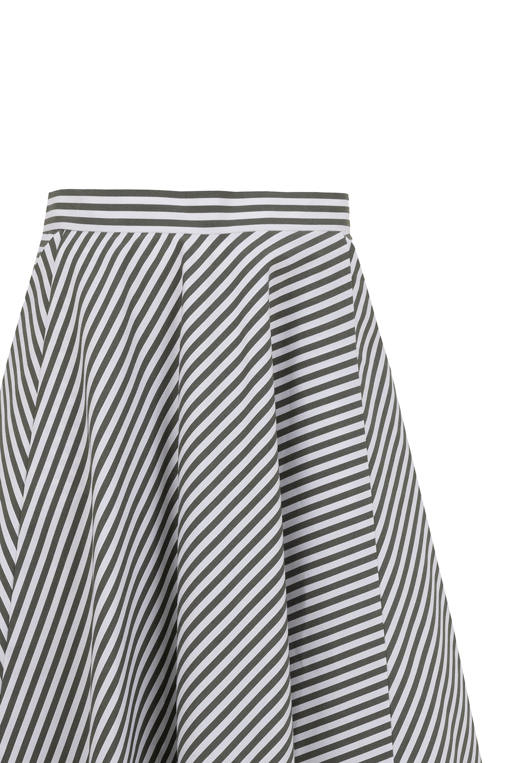 Striped Regular Fit Flared Midi Skirt - Khaki