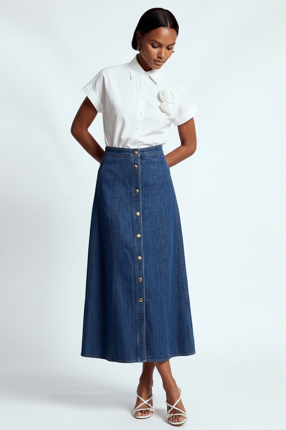 Aliana Denim Midi Skirt - INDIGO