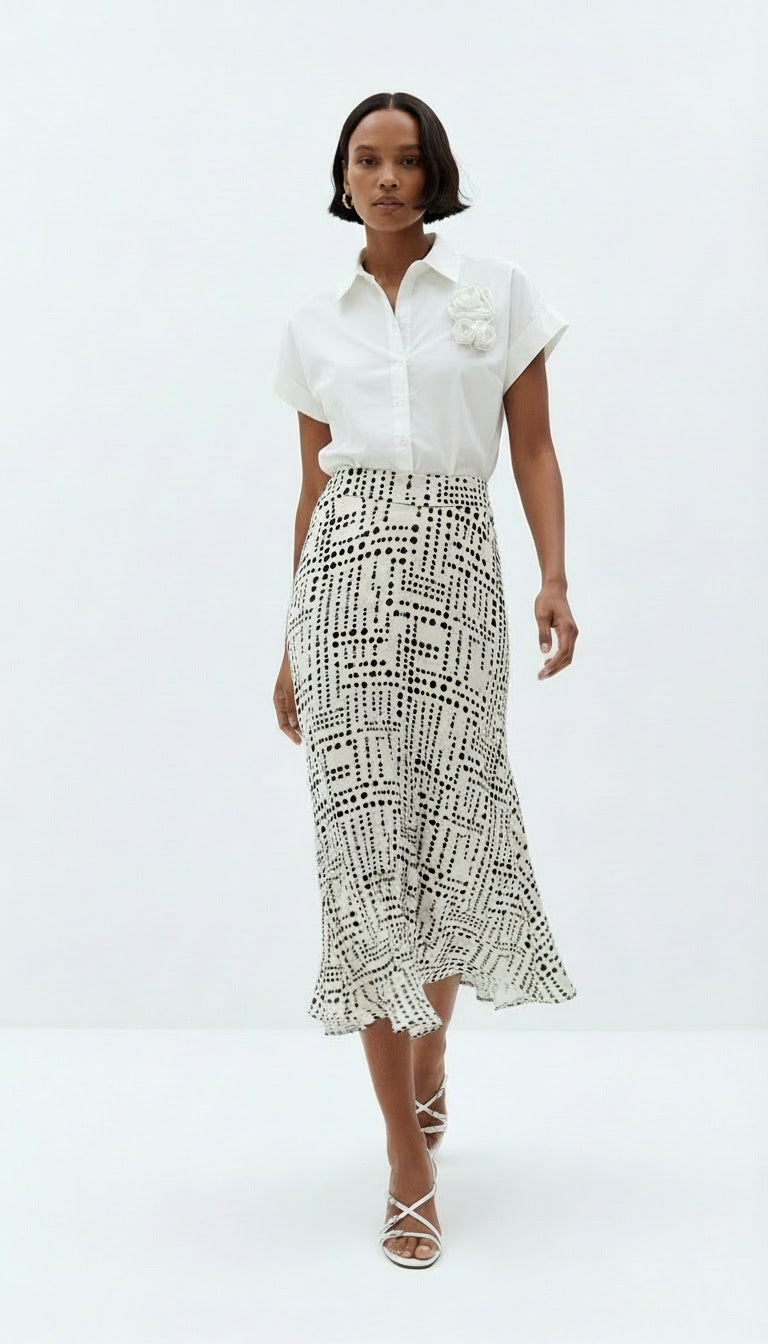 A Line Patterned Midi Skirt - MULTI COLOR