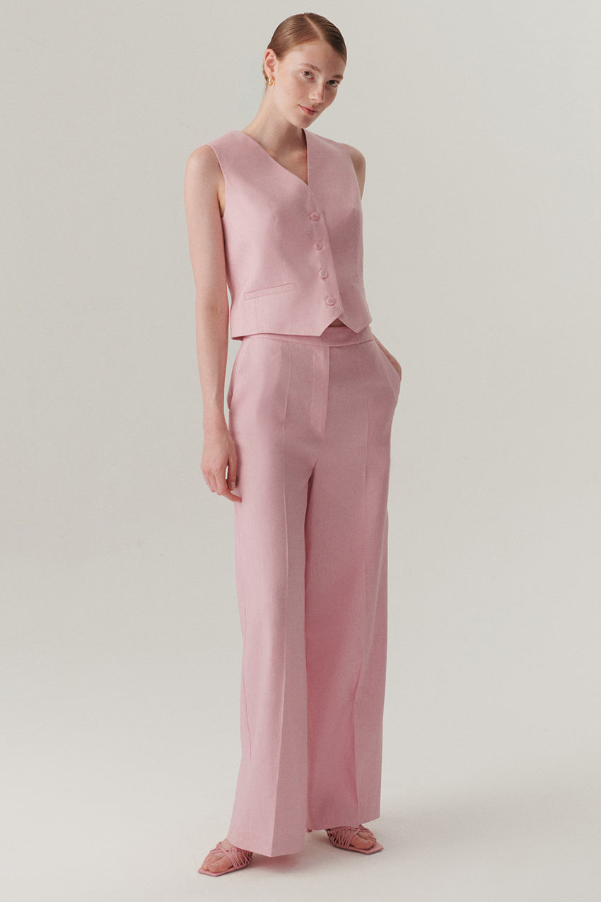 Waist-Fitted Linen Vest - Powder Pink