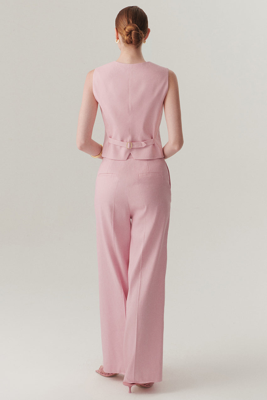 Waist-Fitted Linen Vest - Powder Pink
