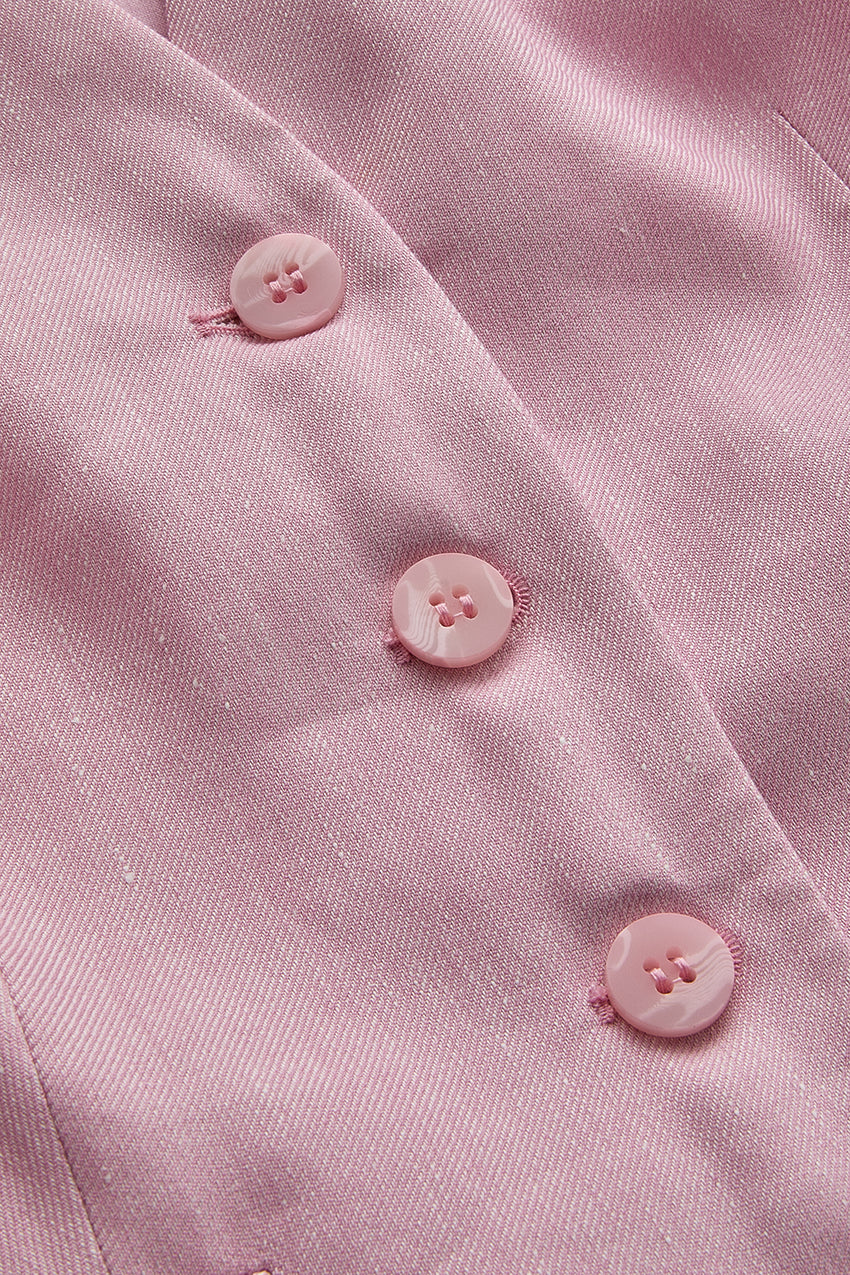 Waist-Fitted Linen Vest - Powder Pink