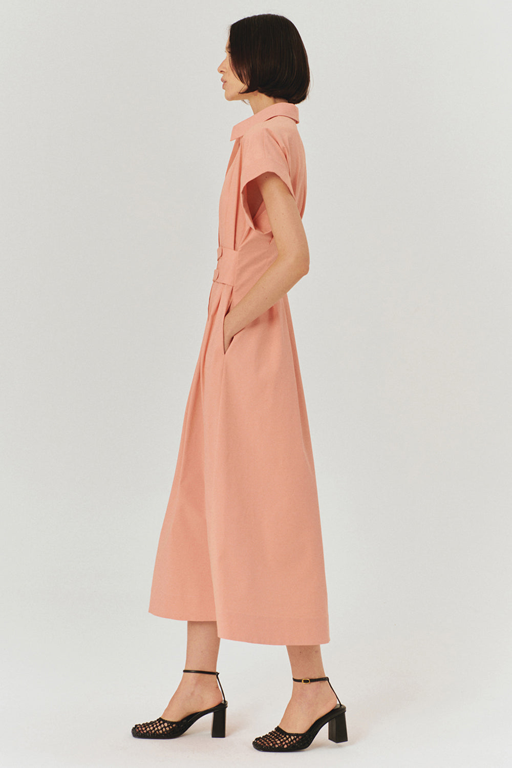 Samantha Dress  Drop Shoulder Belted Cotton Shirt Dress - PINK