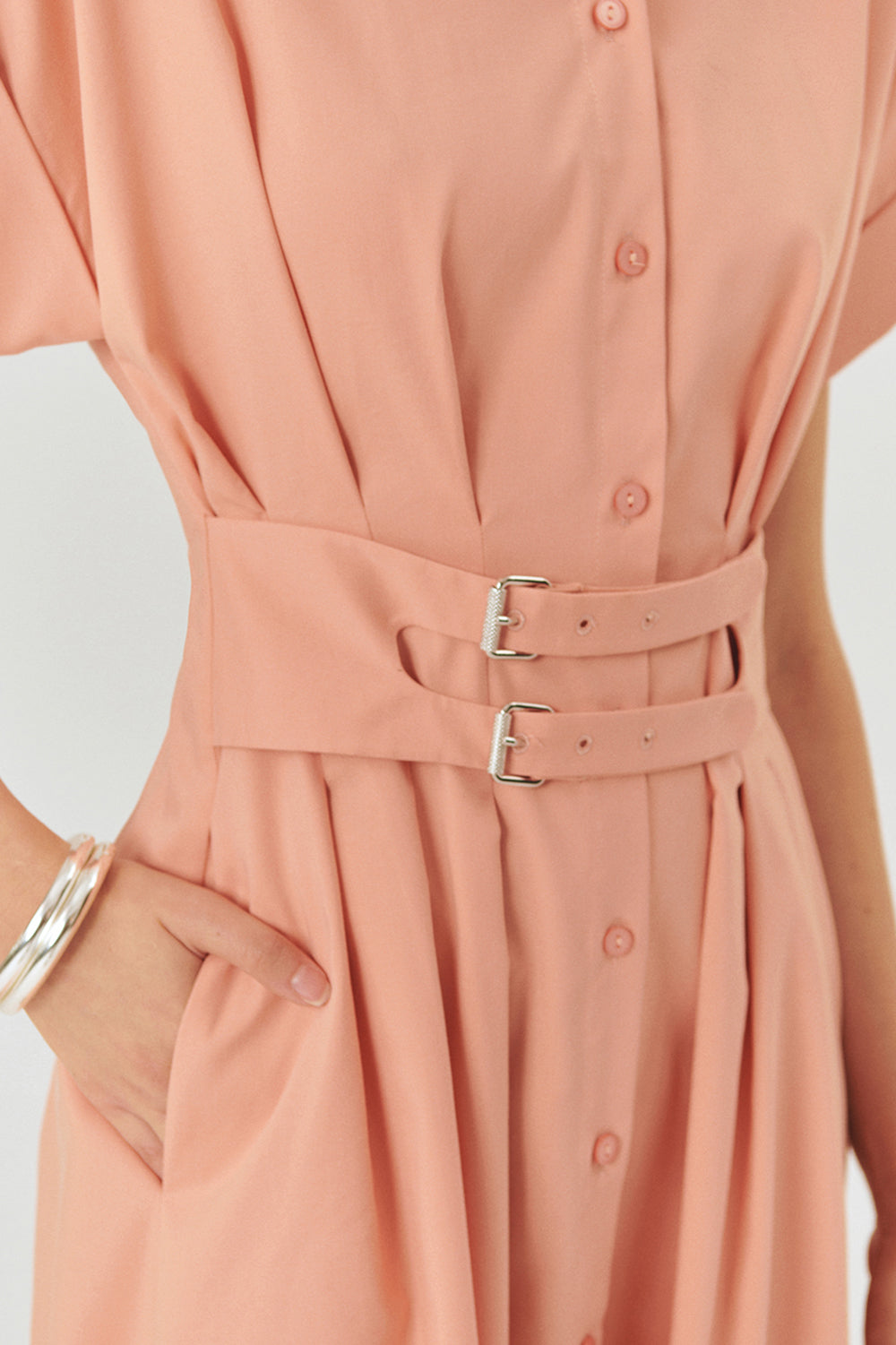 Samantha Dress  Drop Shoulder Belted Cotton Shirt Dress - PINK