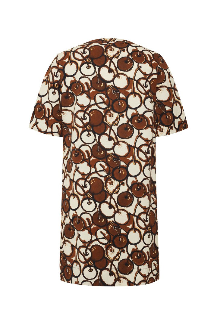 Buttoned Crew Neck Short Sleeve Patterned Mini Dress - Multi Color