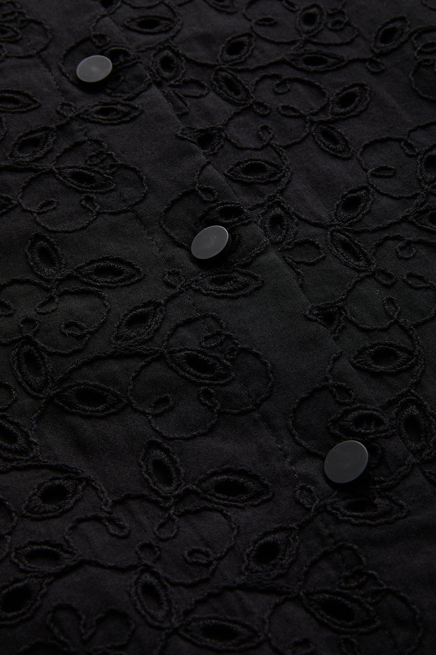 Maxi Belted Broderie Anglaise Cotton Regular Fit Shirt Dress - Black