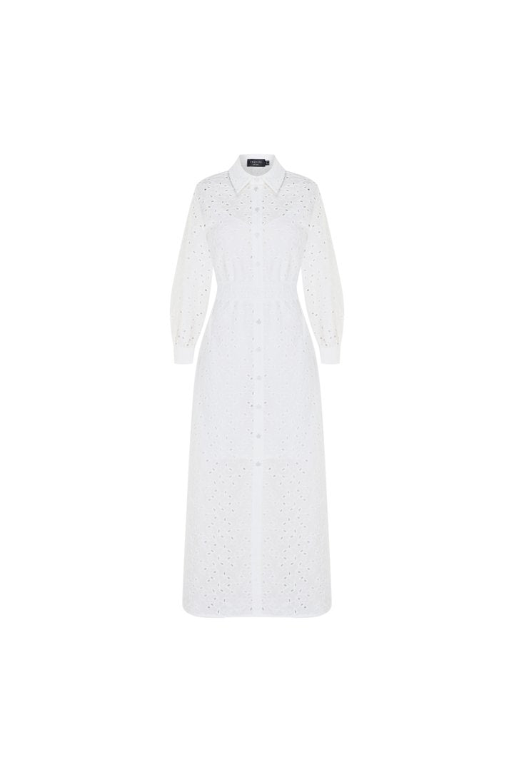Maxi Belted Broderie Anglaise Cotton Shirt Dress - ECRU