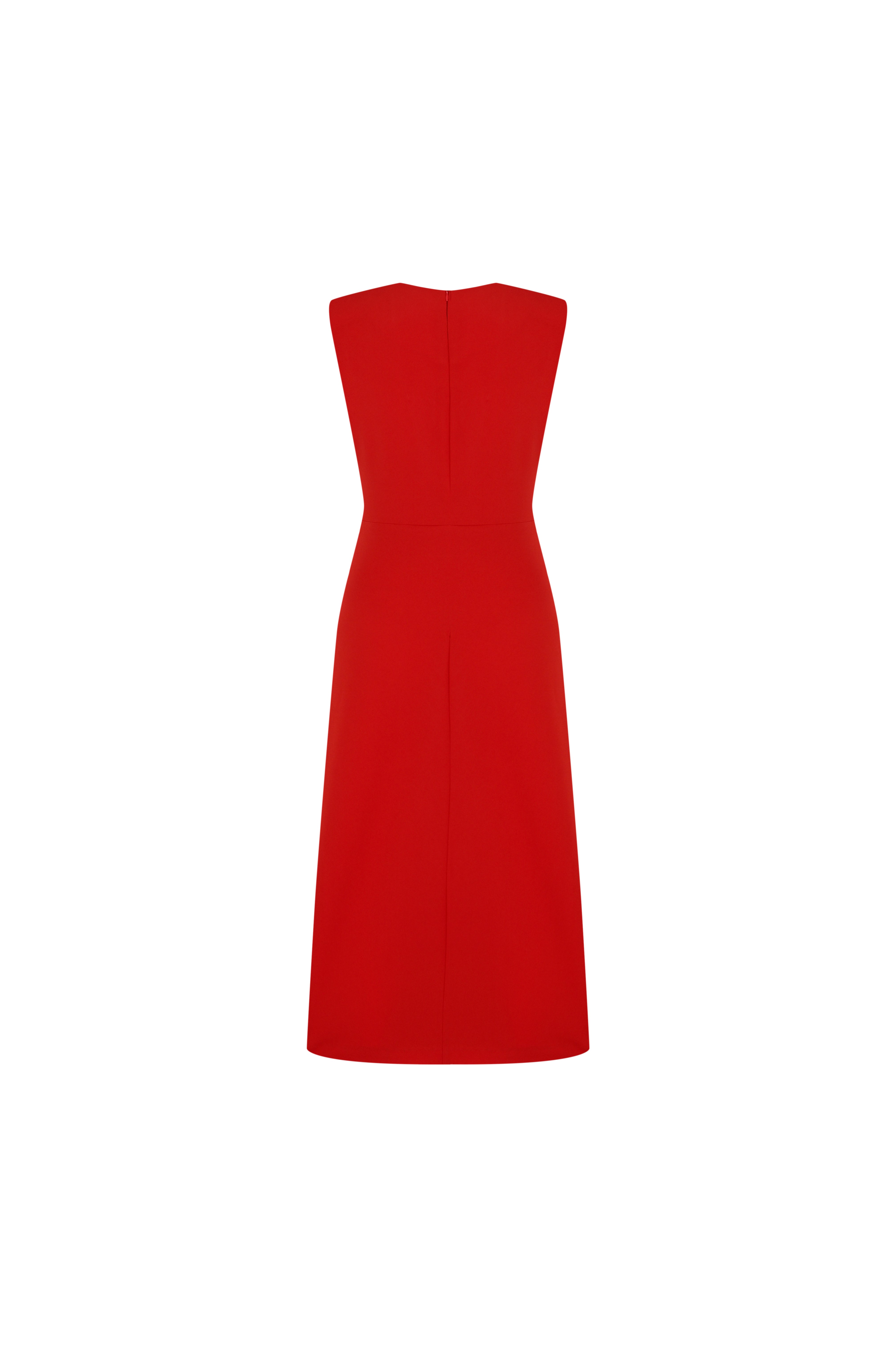 Sleeveless Draped Midi Dress – Red