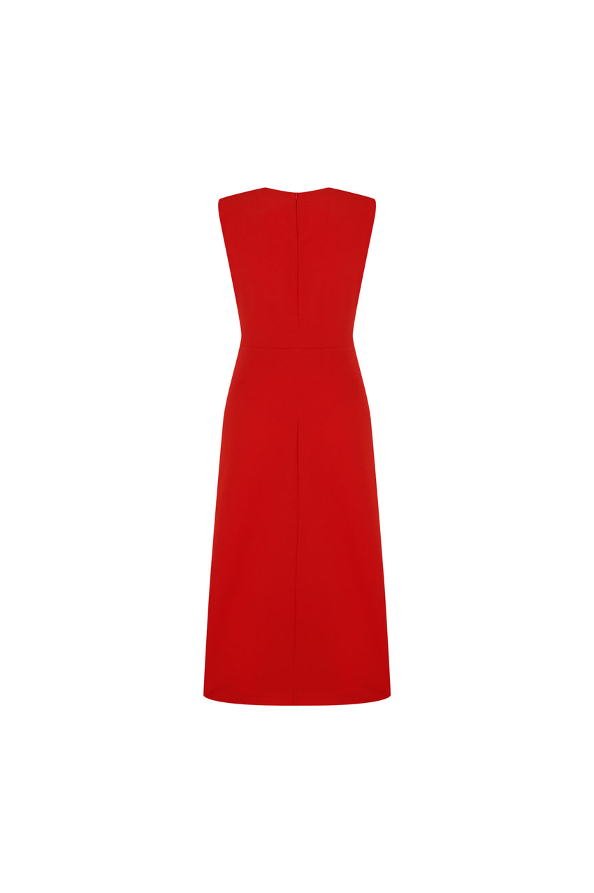 Sleeveless Draped Midi Dress – Red
