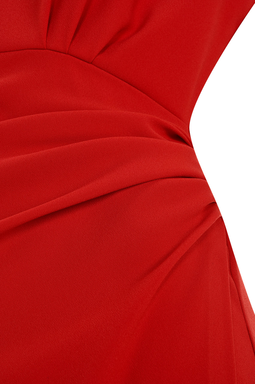 Sleeveless Draped Midi Dress – Red