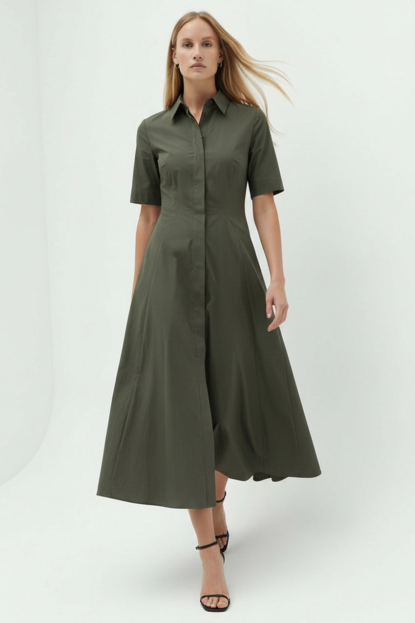 Cotton Khaki Regular Shirt Dress