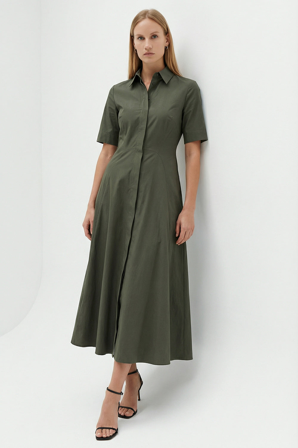 Cotton Khaki Regular Shirt Dress
