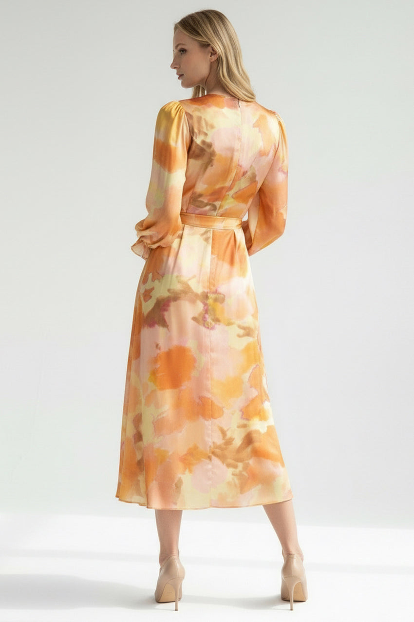 Crew Neck Long Sleeve Relaxed Fit Printed Dress – Multi Color