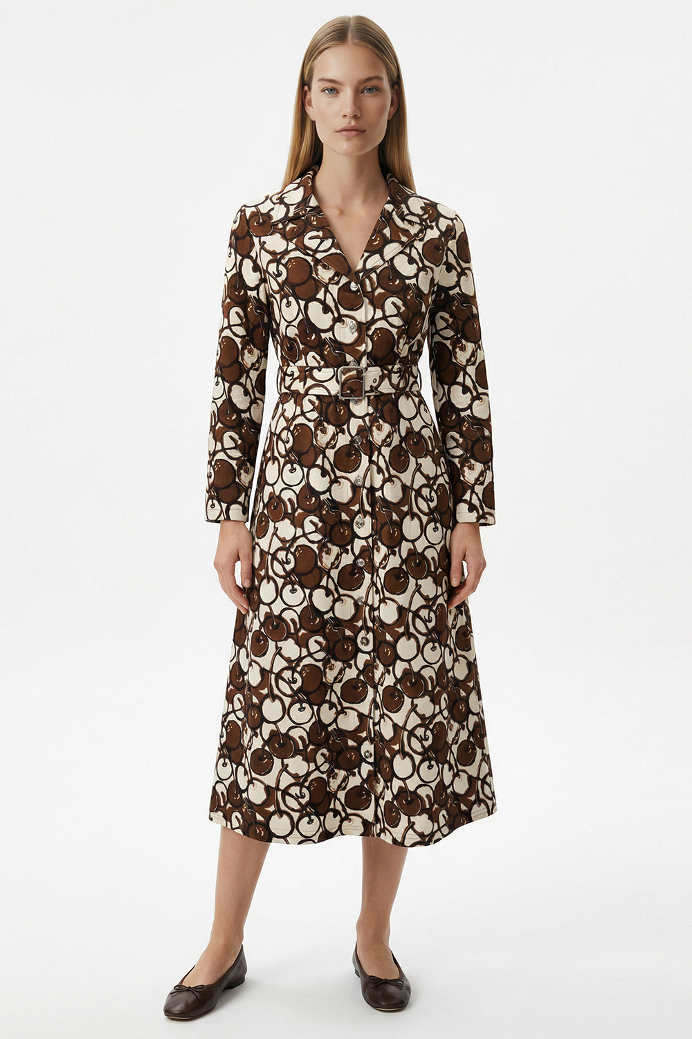 Long Sleeve  Button-Front Maxi Dress – BROWN