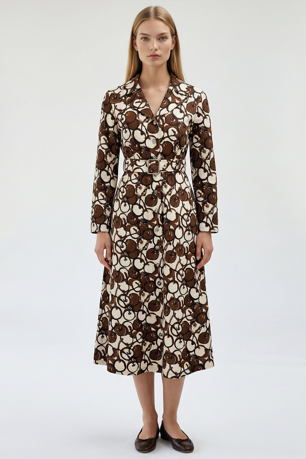 Long Sleeve  Button-Front Maxi Dress – BROWN