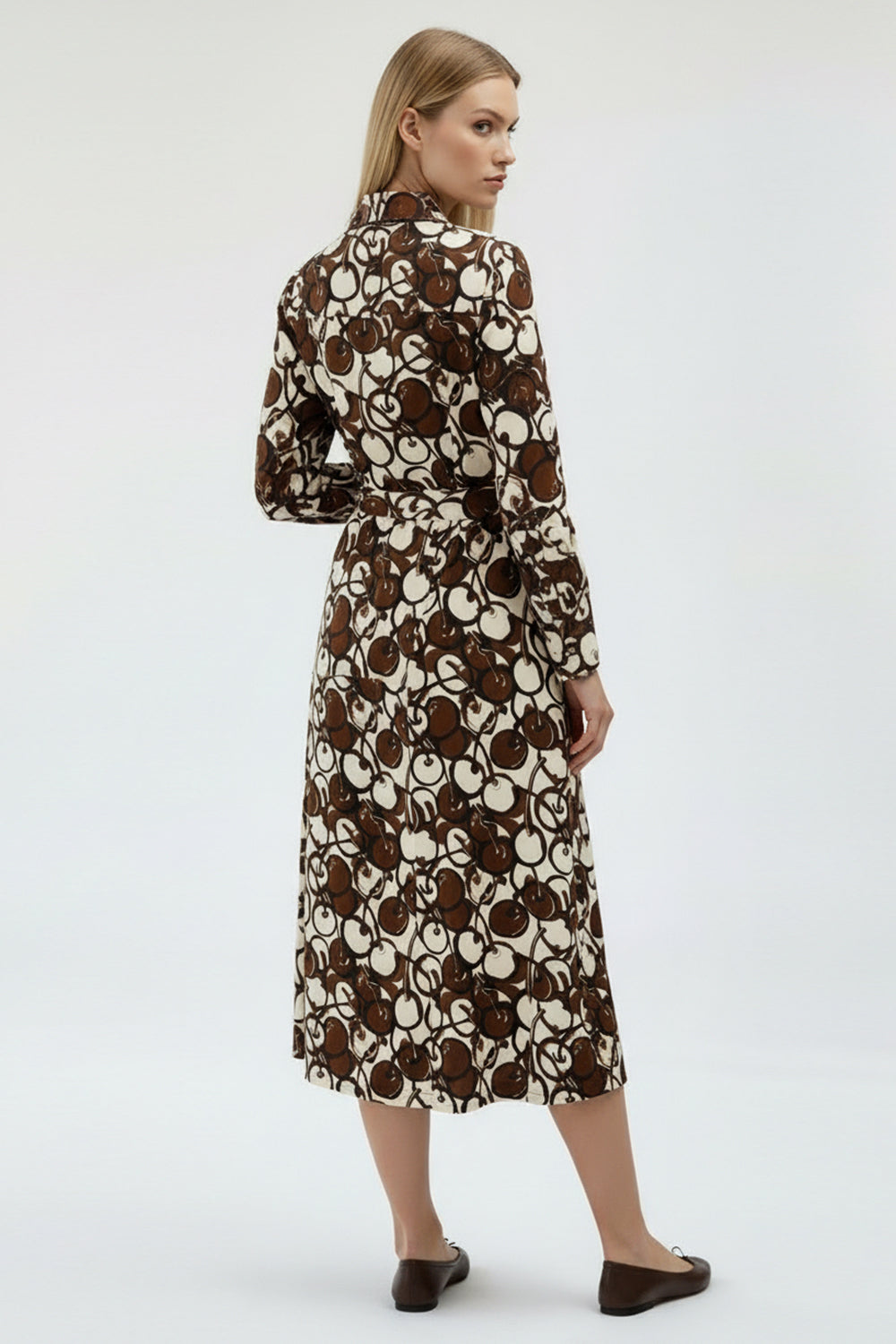 Long Sleeve  Button-Front Maxi Dress – BROWN