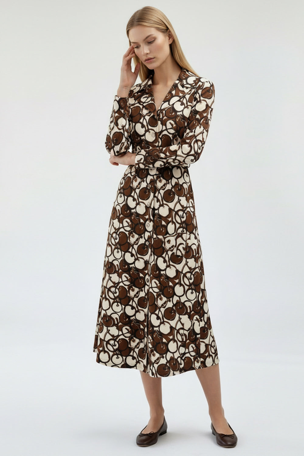 Long Sleeve  Button-Front Maxi Dress – BROWN
