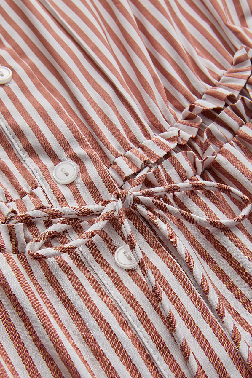 Balloon Sleeve Fitted Cotton Midi Shirt Dress – Pink