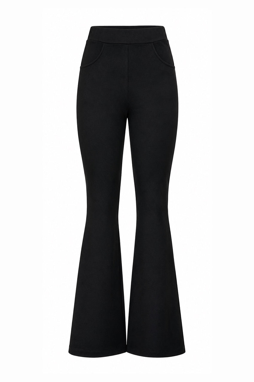 High-Waisted Flared Knit Trousers - BLACK