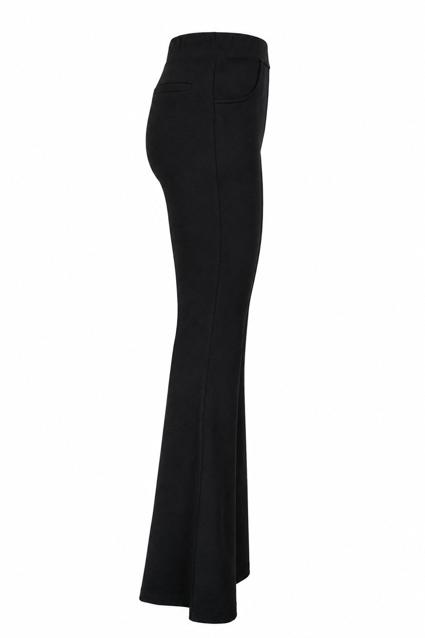 High-Waisted Flared Knit Trousers - BLACK