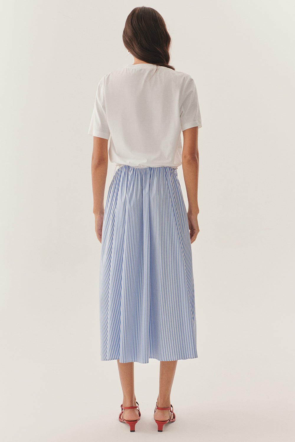 Crew Neck Short Sleeve Embroidered Midi Dress - BLUE