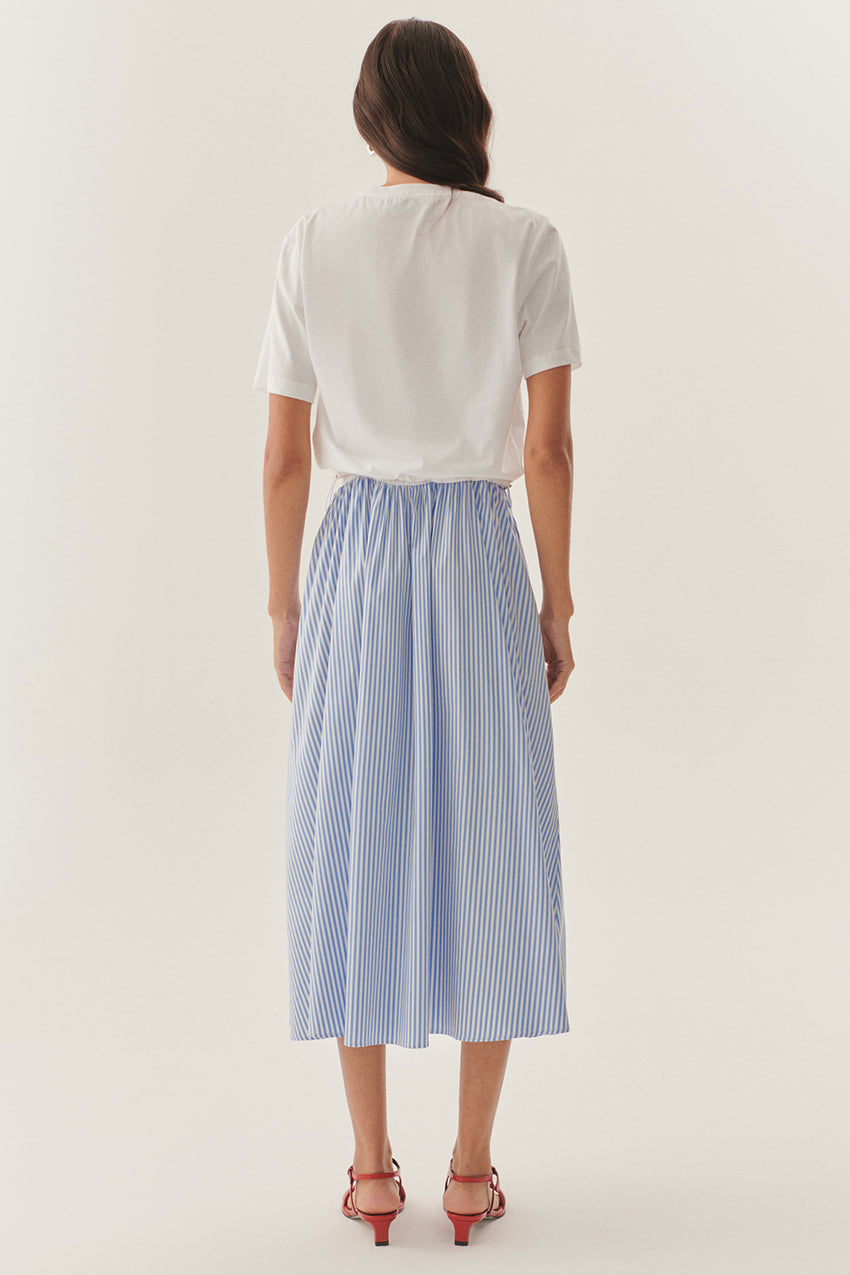 Crew Neck Short Sleeve Embroidered Midi Dress - BLUE