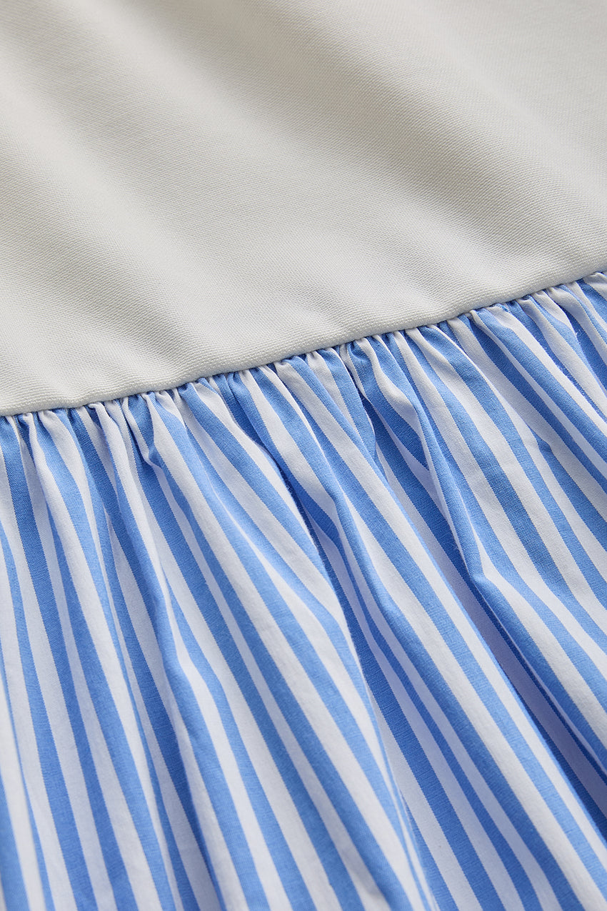 Crew Neck Short Sleeve Embroidered Midi Dress - BLUE