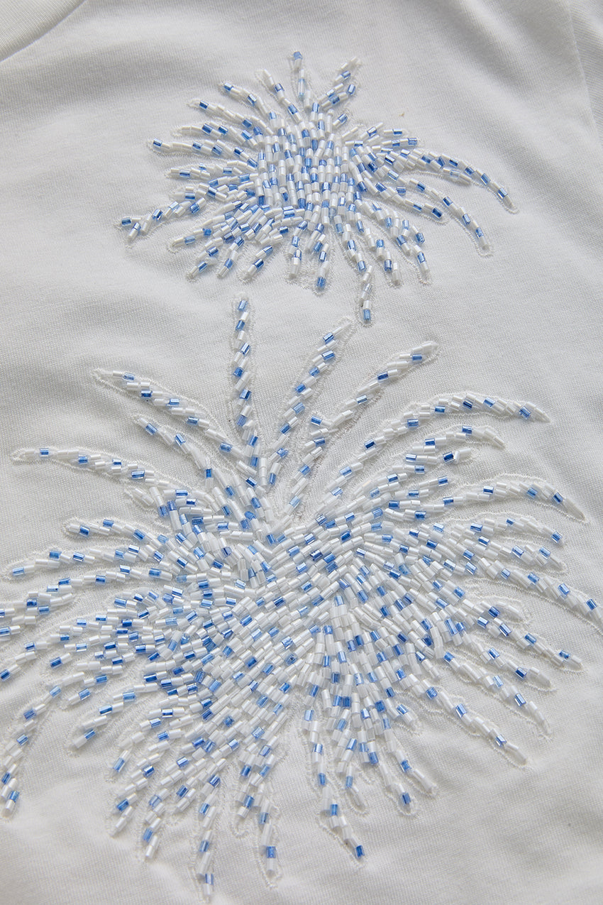 Crew Neck Short Sleeve Embroidered Midi Dress - BLUE