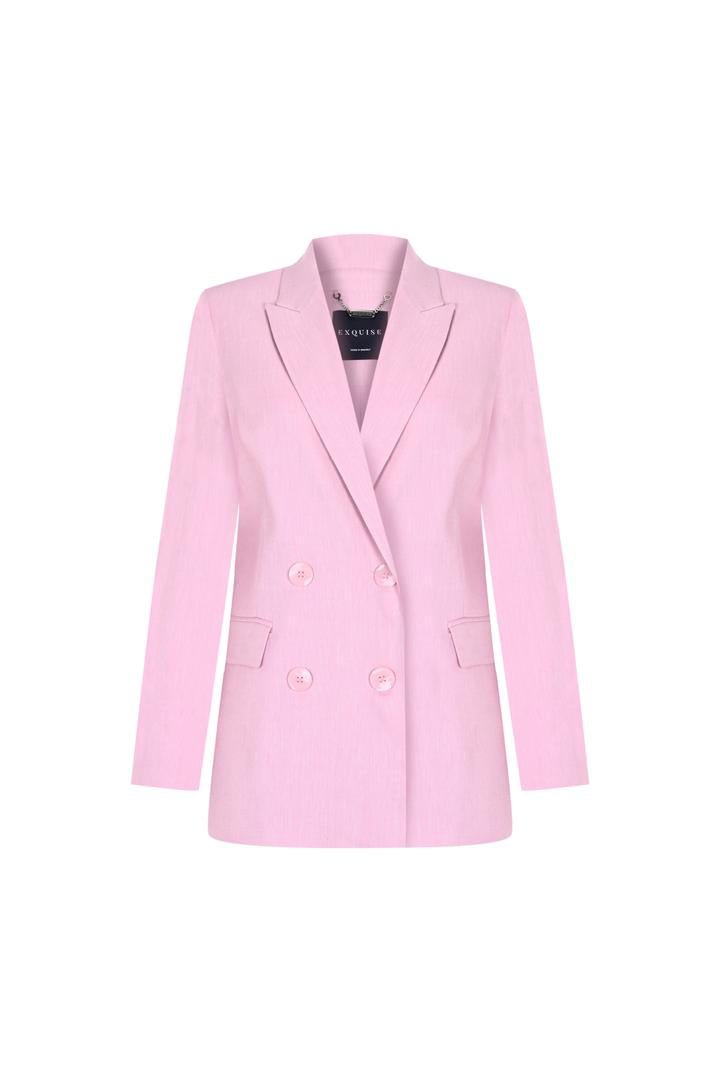 Pink Linen Regular Fit Blazer with Shawl Collar