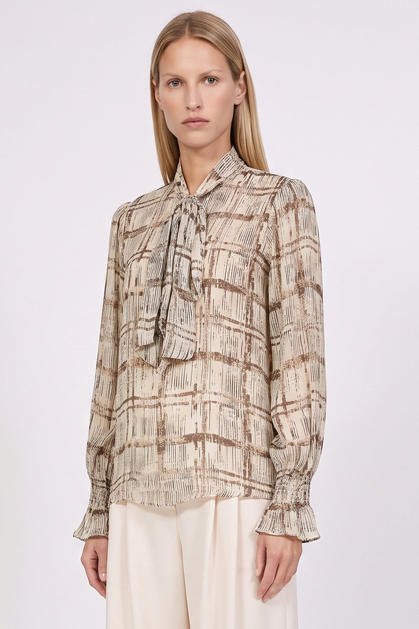 Foulard Detail Lined Shirred Blouse - MULTICOLOR