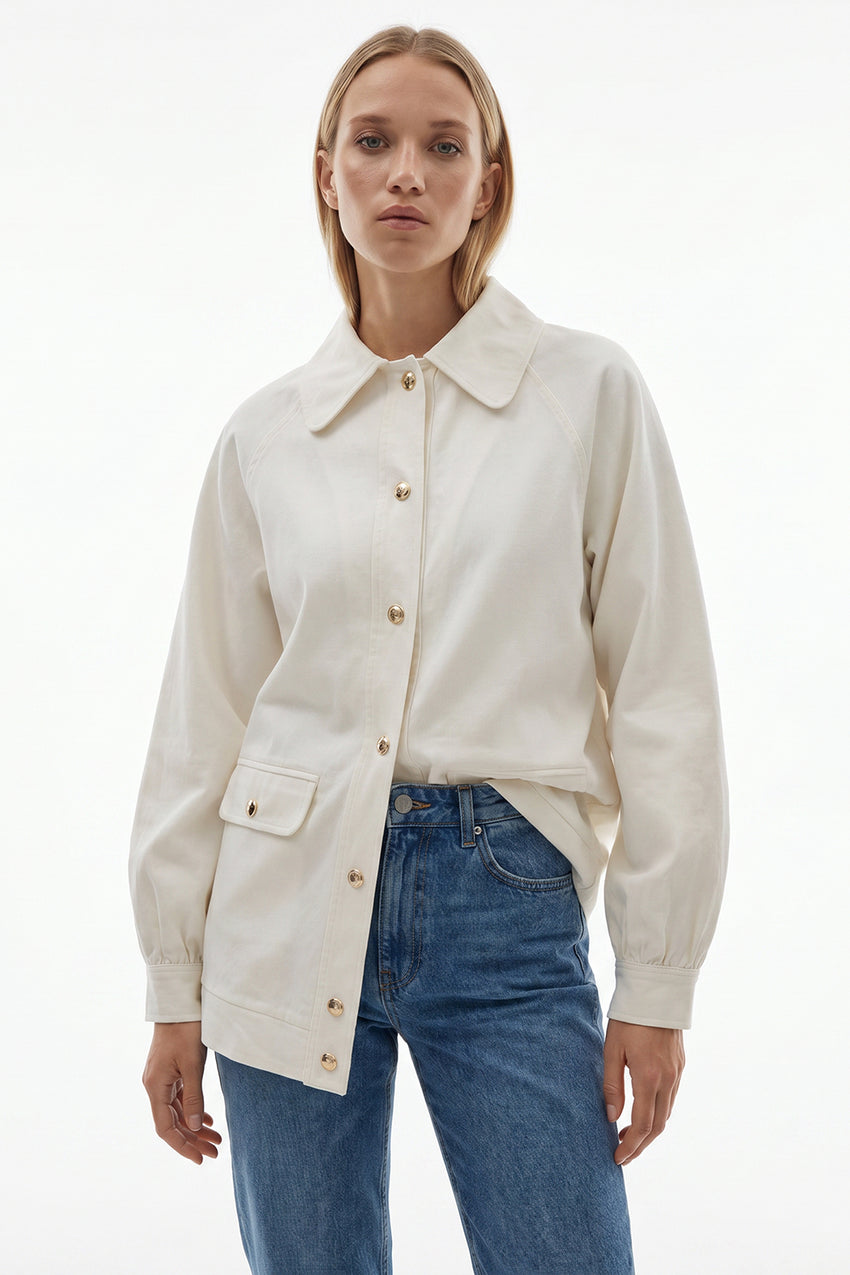 Delancy Shirt Collar Long Sleeve Jacket - Ecru