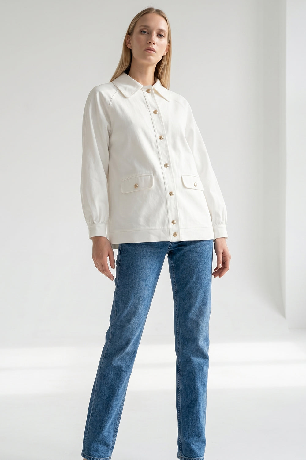 Delancy Shirt Collar Long Sleeve Jacket - Ecru