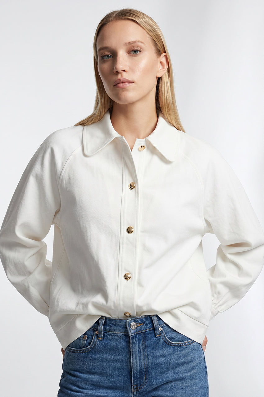 Delancy Shirt Collar Long Sleeve Jacket - Ecru