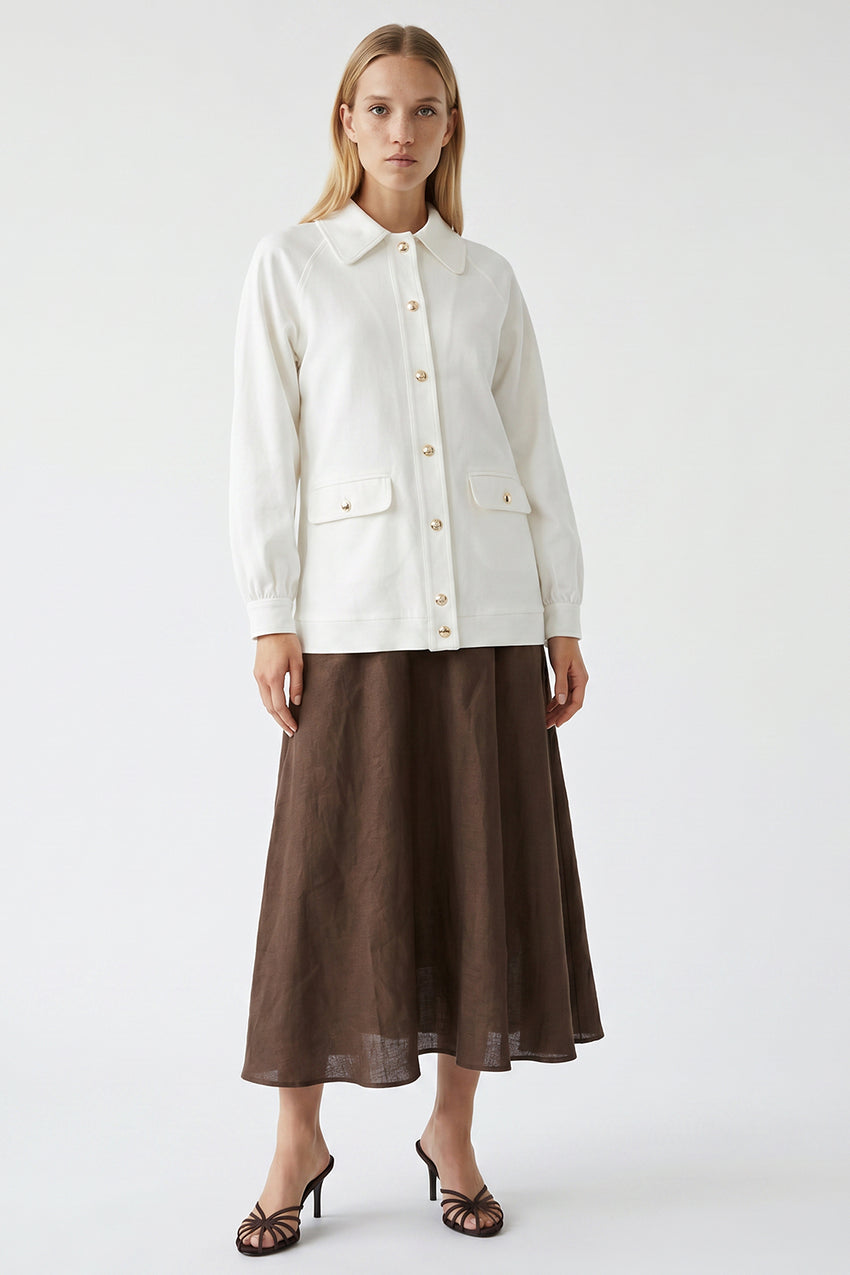 Delancy Shirt Collar Long Sleeve Jacket - Ecru