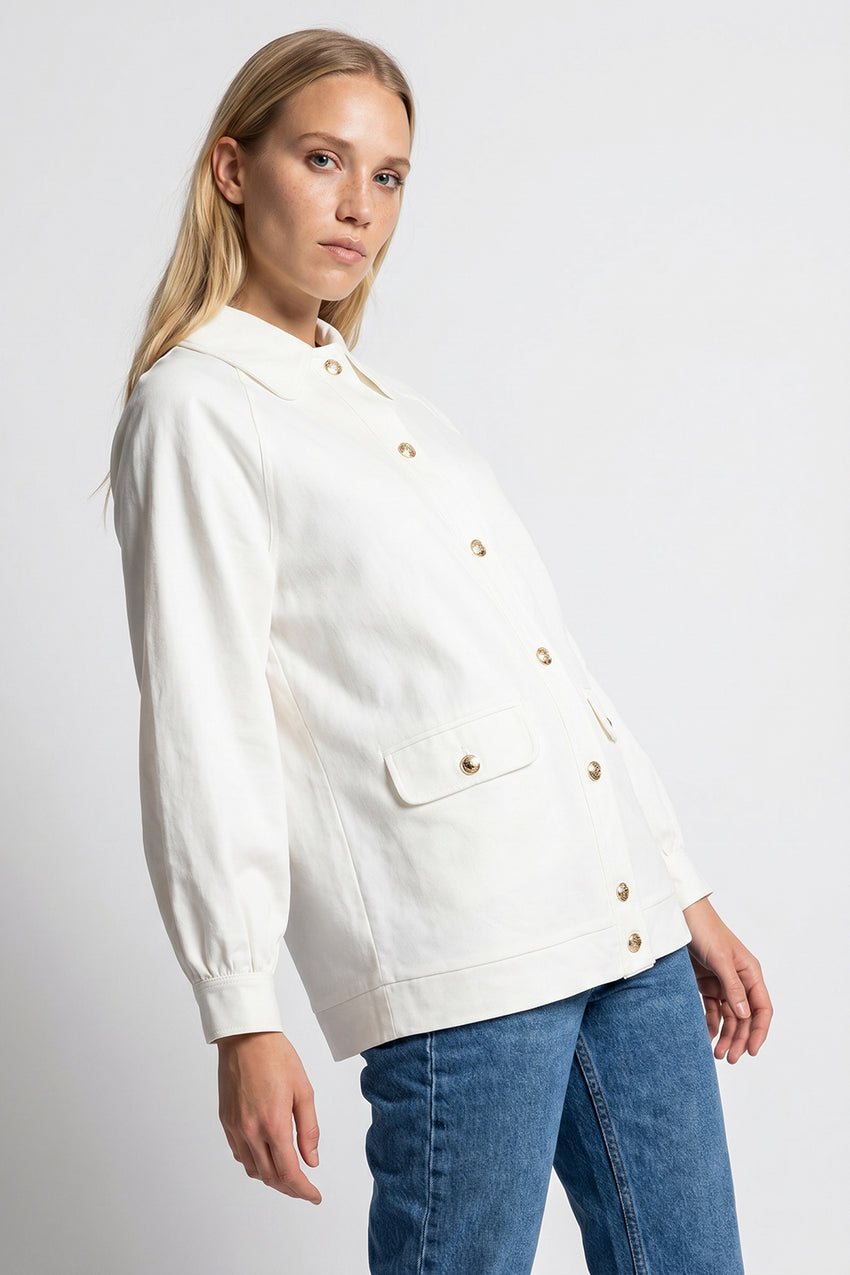 Delancy Shirt Collar Long Sleeve Jacket - Ecru