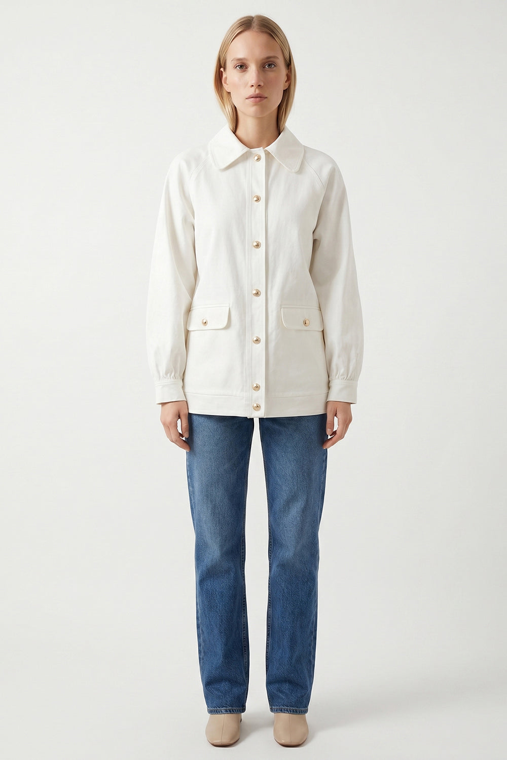 Delancy Shirt Collar Long Sleeve Jacket - Ecru