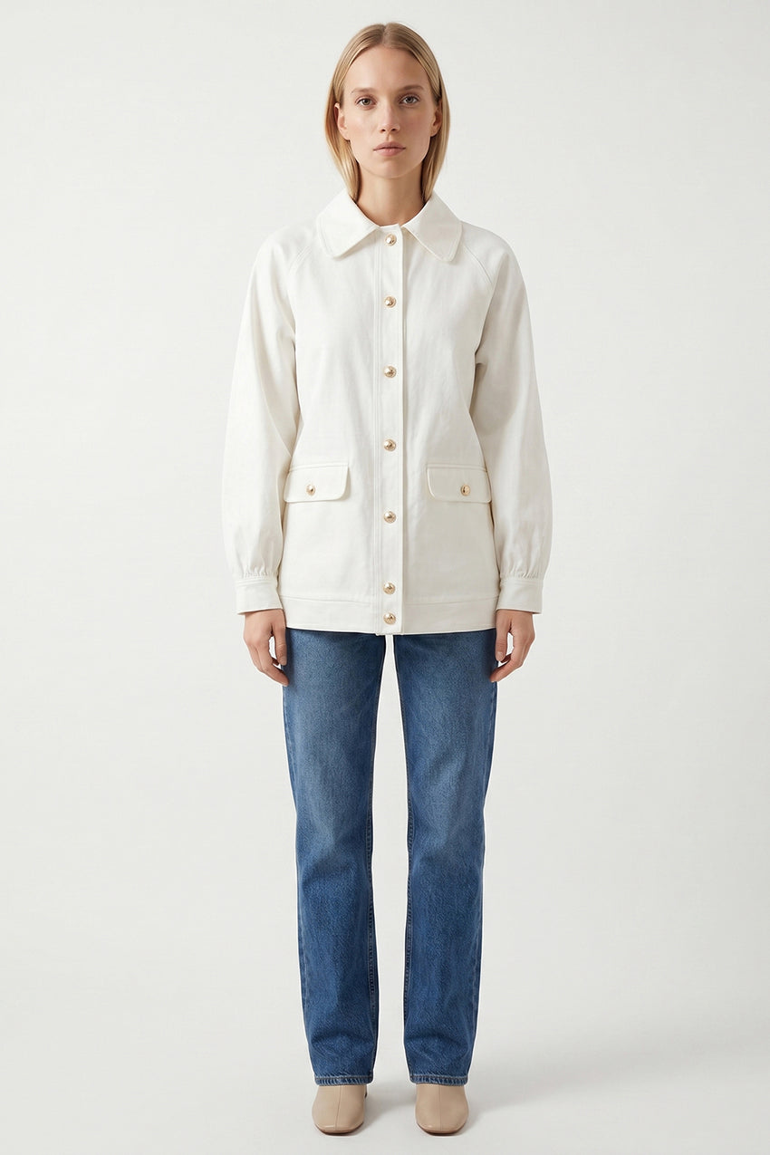 Delancy Shirt Collar Long Sleeve Jacket - Ecru