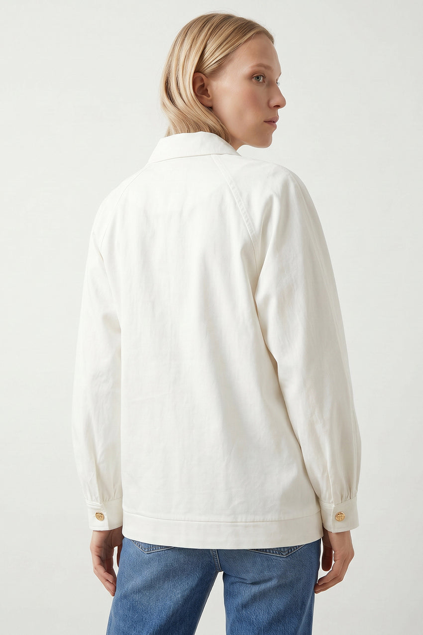 Delancy Shirt Collar Long Sleeve Jacket - Ecru