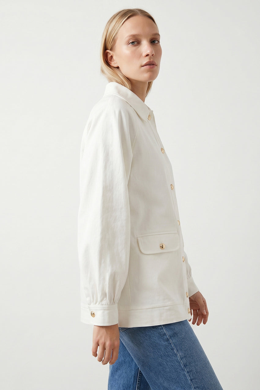 Delancy Shirt Collar Long Sleeve Jacket - Ecru