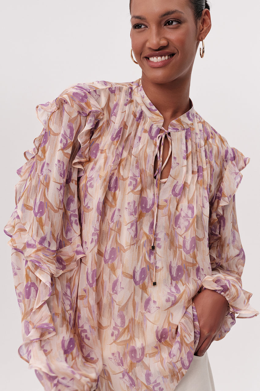Kasandra Tie Neck Long Sleeve Blouse - MULTI COLOR