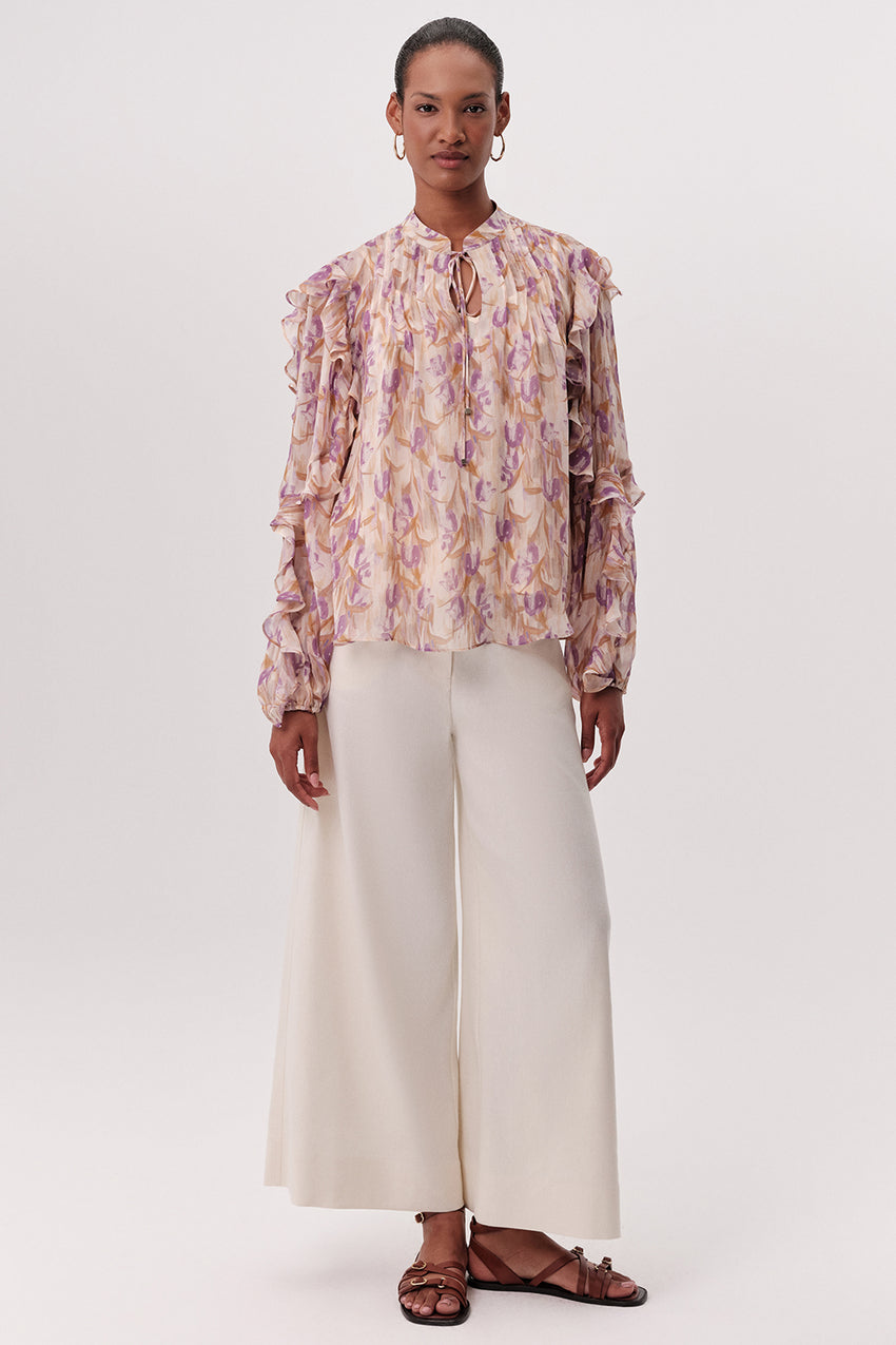 Kasandra Tie Neck Long Sleeve Blouse - MULTI COLOR