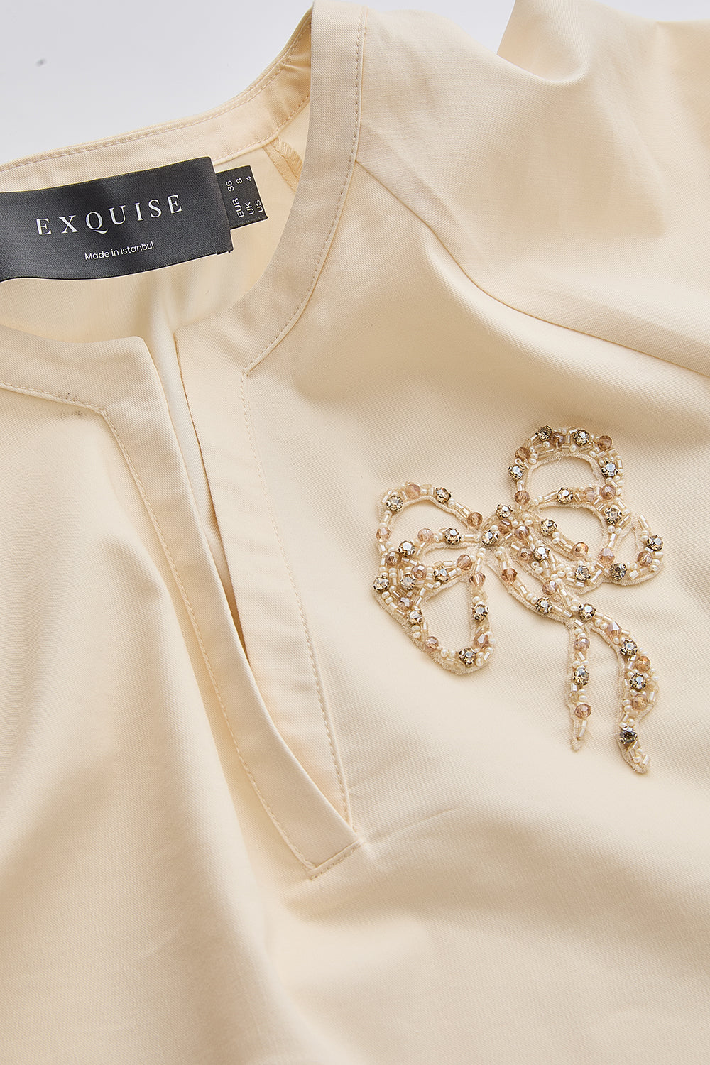 Katharine V-Neck Short Sleeve Blouse - CREAM