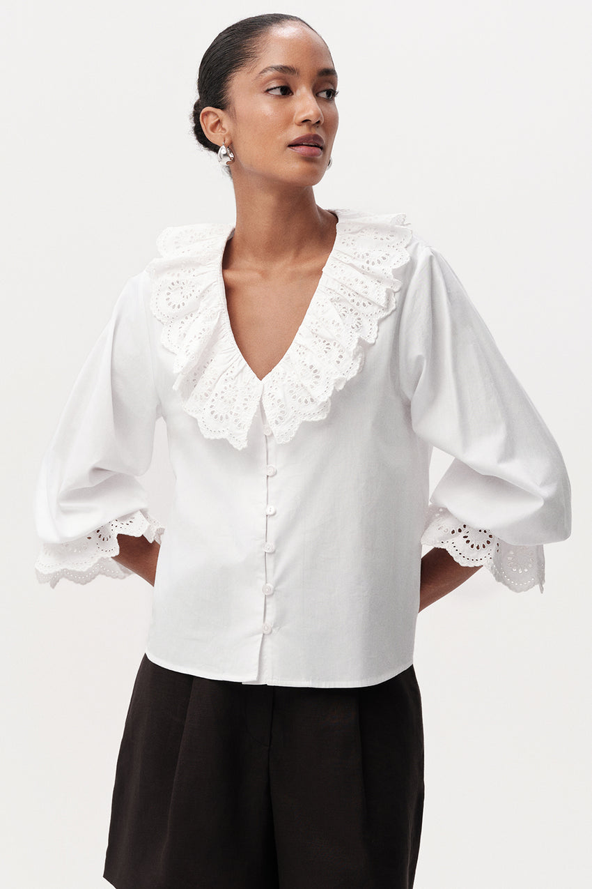 Bibiane Broderie Embroidered Blouse - WHITE
