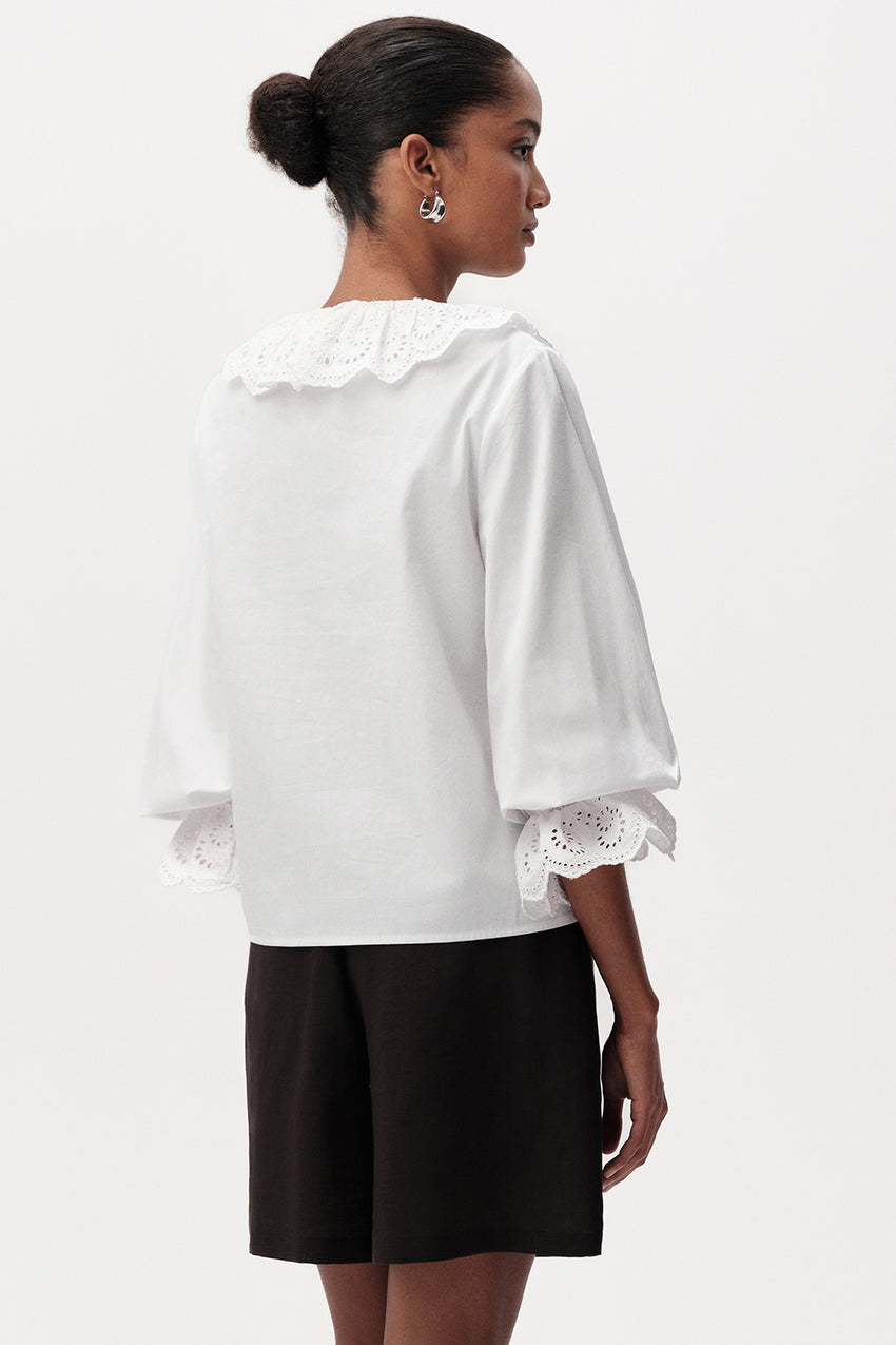 Bibiane Broderie Embroidered Blouse - WHITE