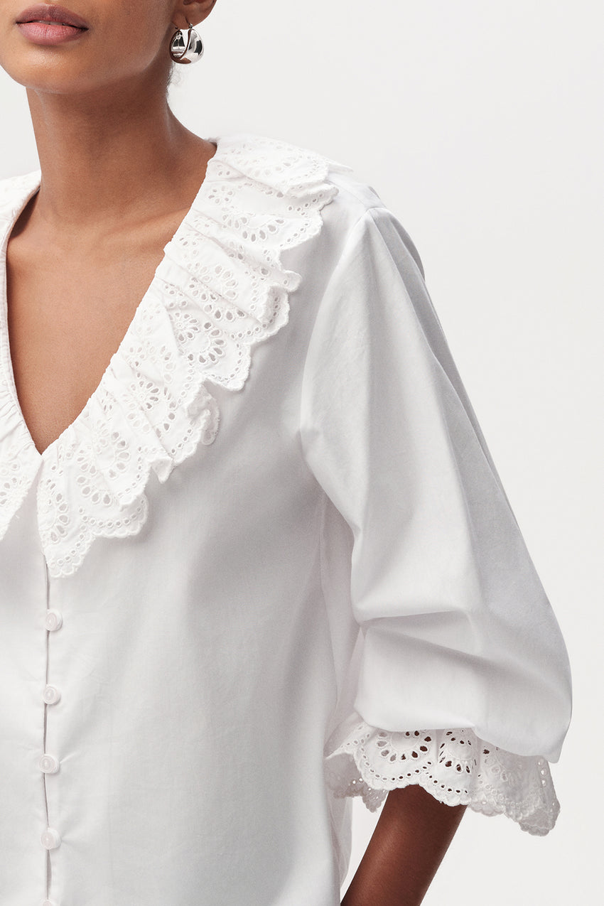 Bibiane Broderie Embroidered Blouse - WHITE
