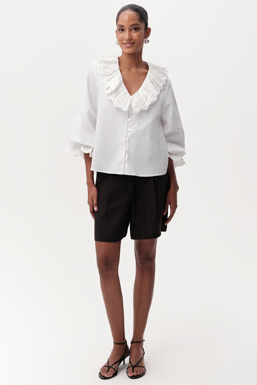 Bibiane Broderie Embroidered Blouse - WHITE