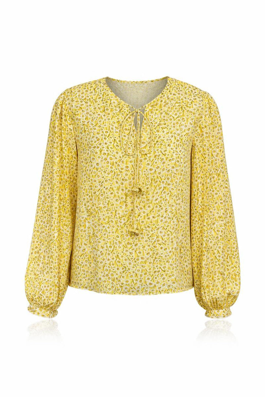 Florenz Crew Neck Tie Front Patterned Blouse - MULTI COLOR