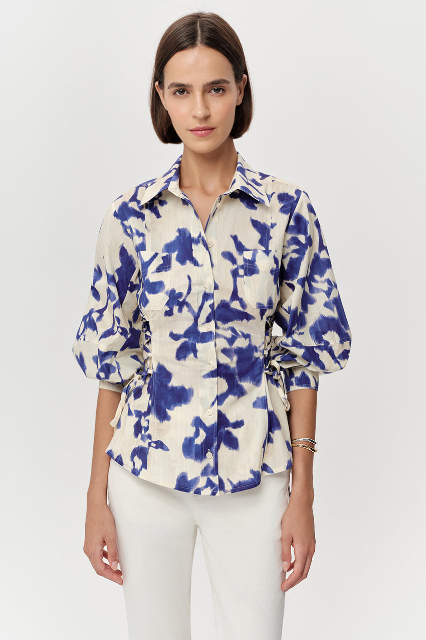 Ambrosina Collar Puff Sleeve  Shirt - MULTI COLOR
